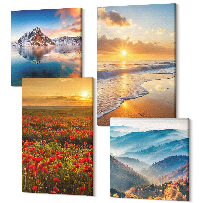 Négy részes vászonkép szett Hegyi és tengerparti tájak naplementével