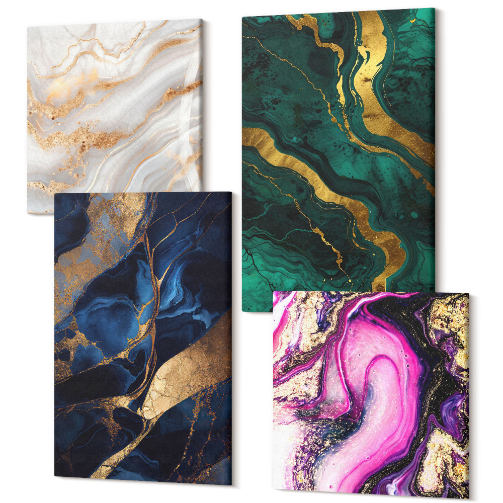 Négy részes vászonkép szett Márvány és vegyes festékek absztrakt mintái