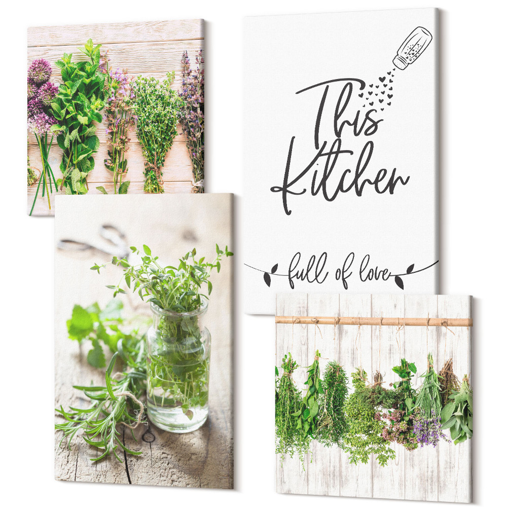 Négy részes vászonkép Konyhai motívum szárított gyógynövények felirattal