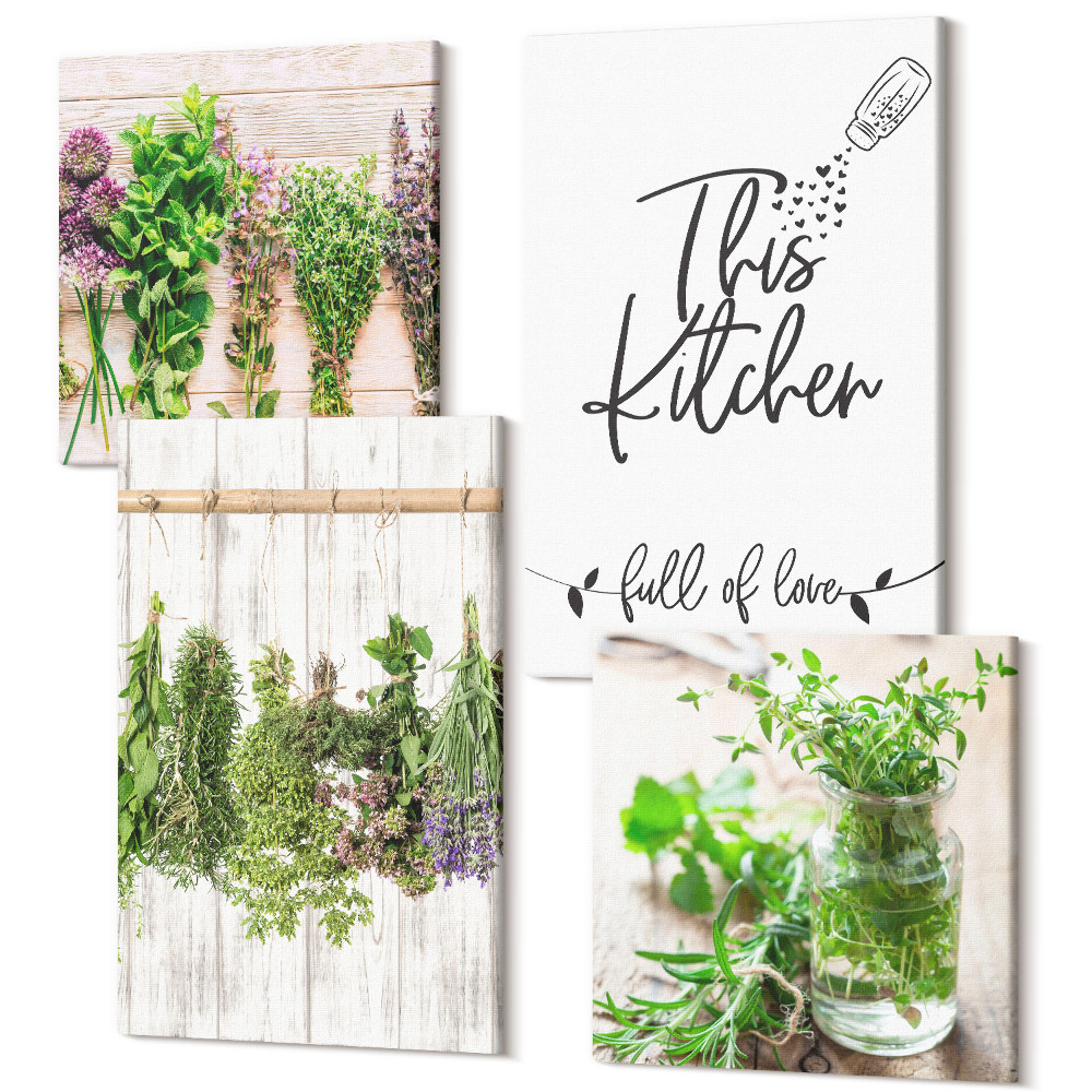 Négy részes vászonkép Gyógynövények és növények szárítása a konyhába