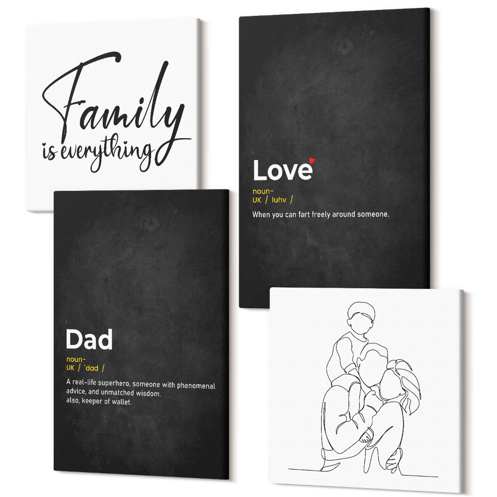 Négy részes vászonkép szett Családi vonalrajz a szerelem és az apaság definícióival