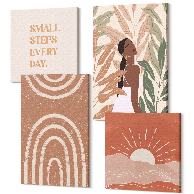 Négy részes vászonkép szett Boho absztrakt formák és illusztrációk