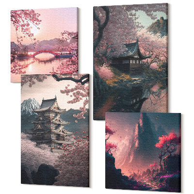 Négy részes vászonkép szett Fantasy tájak a japán hegyi tájakról