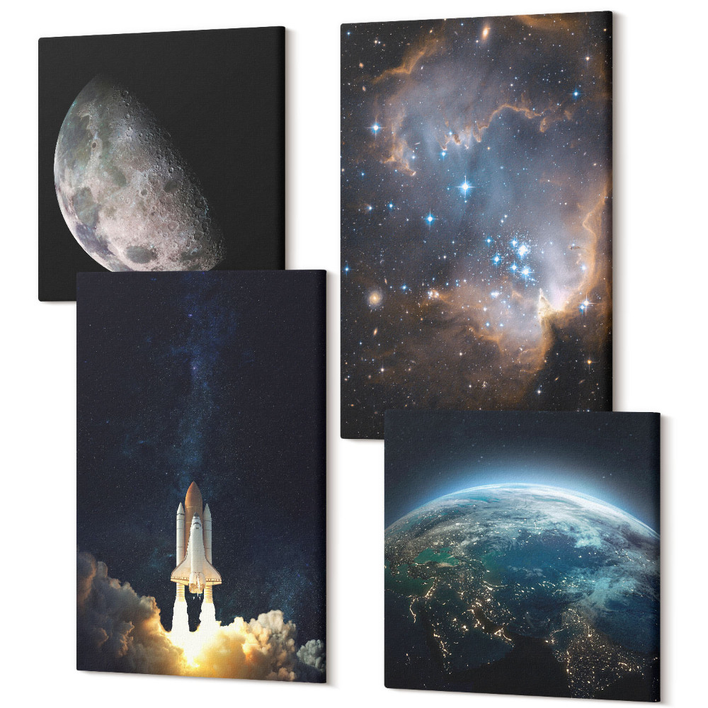 Négy részes vászonkép Space Earth rakéta galaxis égbolt csillagok