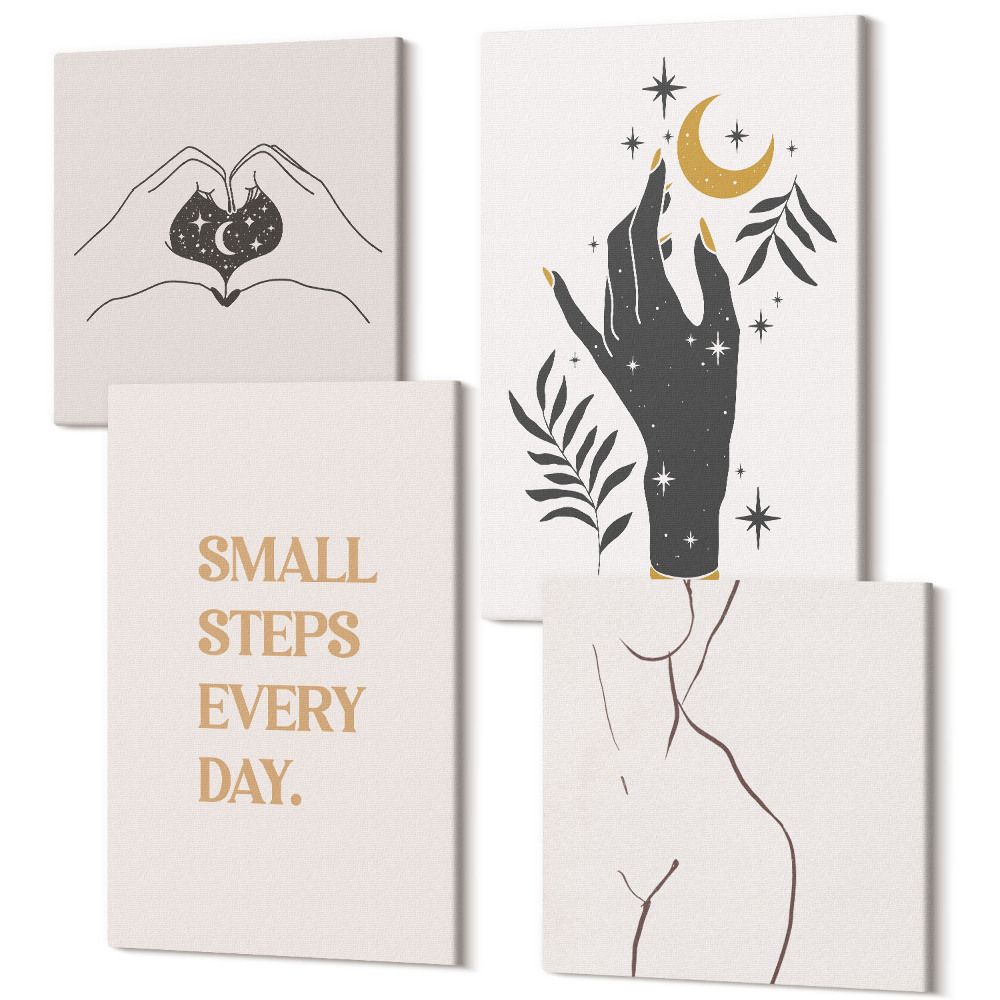 Négy részes vászonkép szett Minimalista illusztrációk inspiráló boho szöveget
