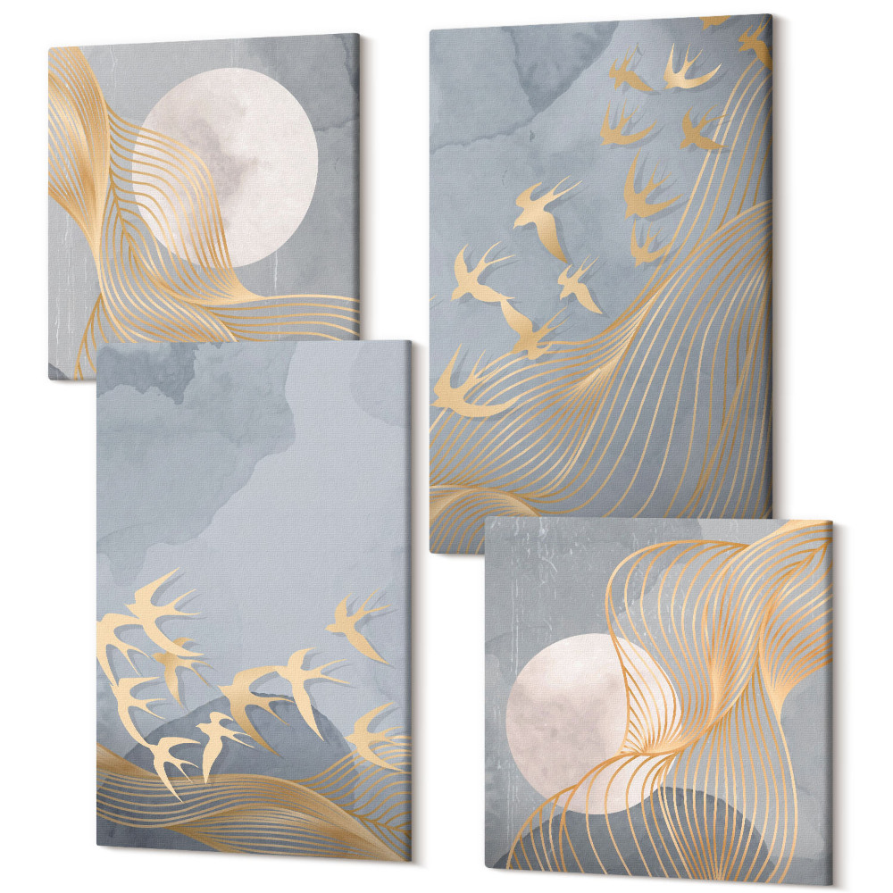 Négy részes vászonkép szett Madarak repülnek az égen és a Holdon