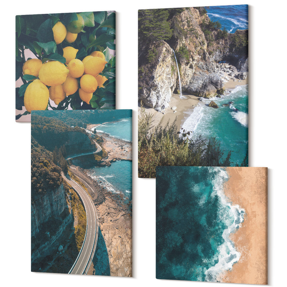 Négy részes vászonkép Tengerparti citrom hegyi táj tengerparti úton