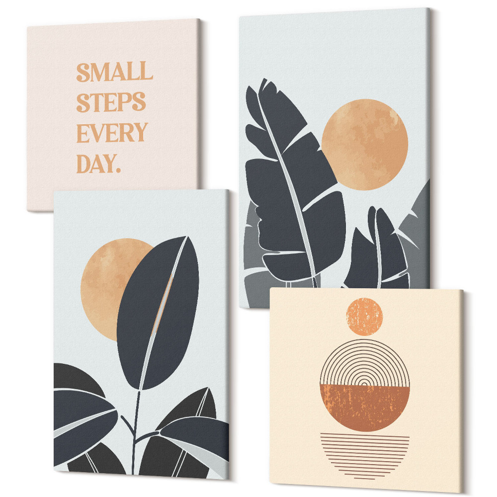 Négy részes vászonkép Növényi minták nagy napokkal, minimalista stílusban