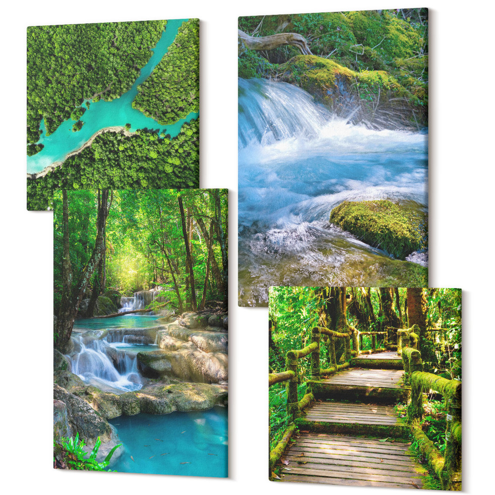 Négy részes vászonkép Zöld erdők és kristályos folyóvizek