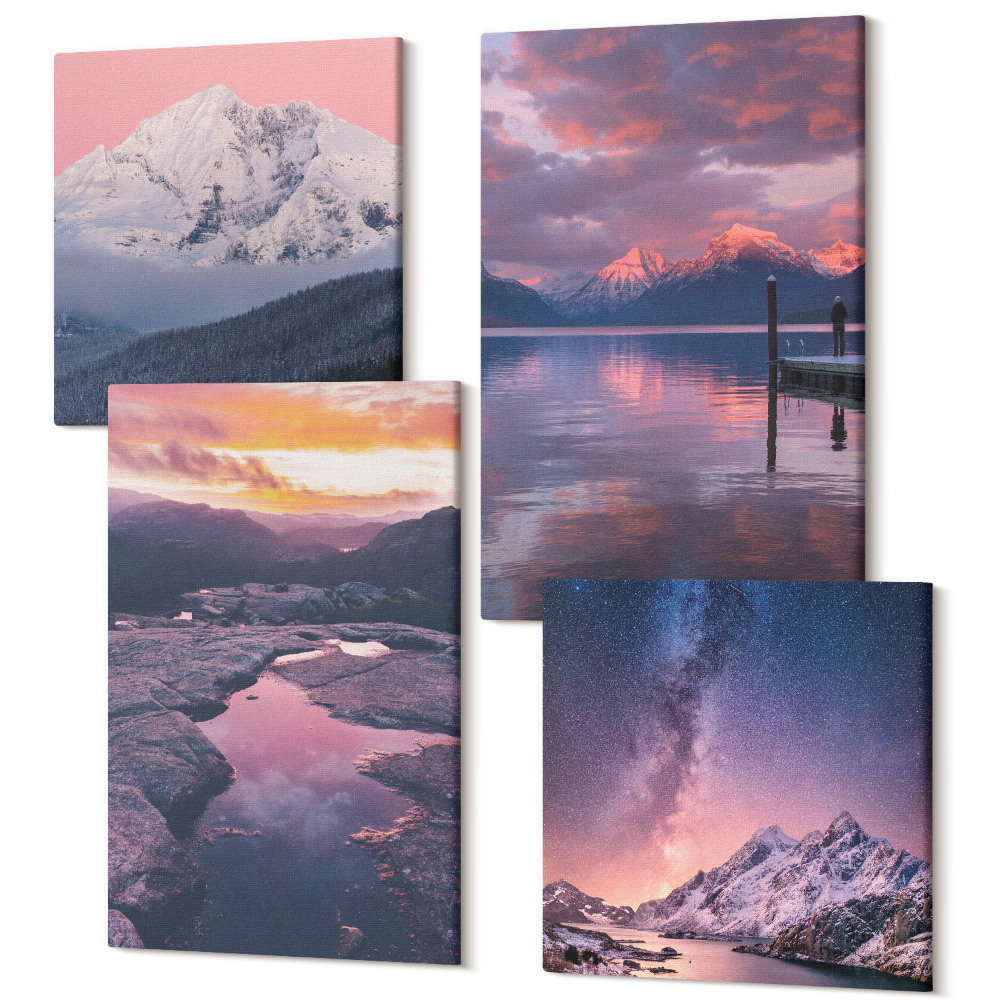 Négy részes vászonkép szett Hegyek és víz a gyönyörű természeti tájakon