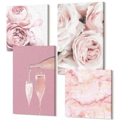 Négy részes vászonkép Pezsgőrózsák és pasztell márvány háttér