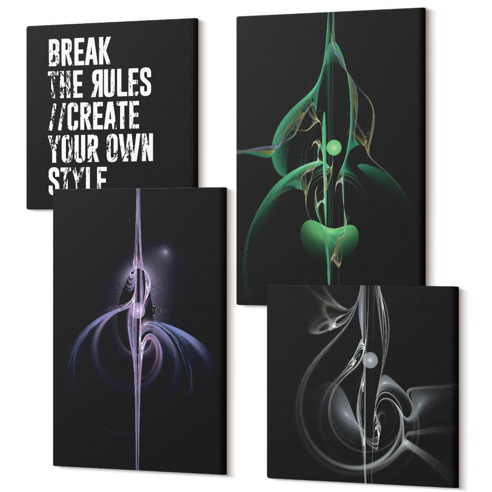 Négy részes vászonkép szett Absztrakt minták fekete felirattal