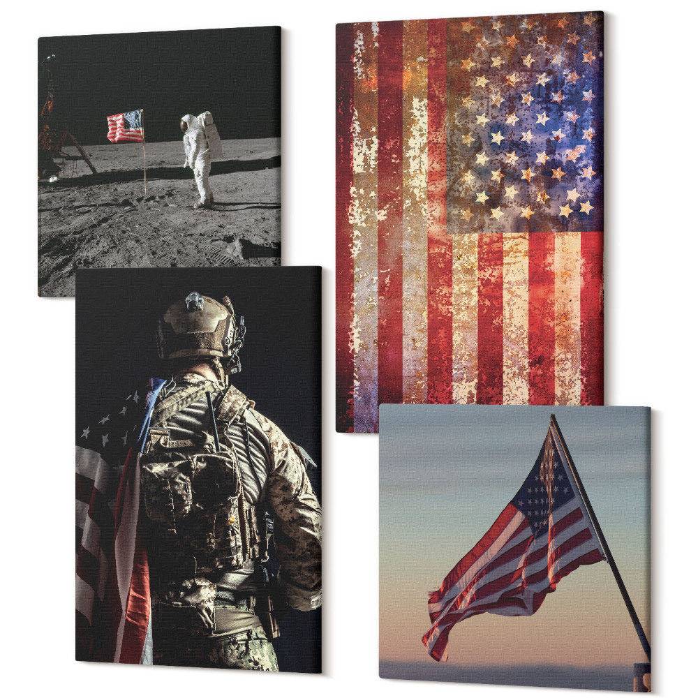 Négy részes vászonkép szett Amerikai nemzeti szimbólumok USA zászló