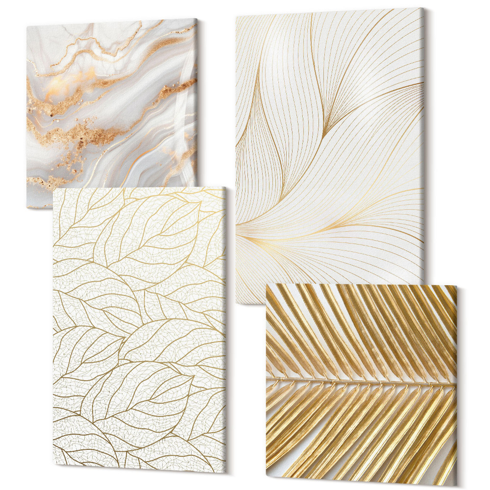 Négy részes vászonkép szett Lineáris levél minták absztrakt márvány
