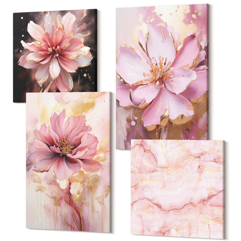 Négy részes vászonkép Virágkompozíciók rózsaszín és fehér árnyalatokban