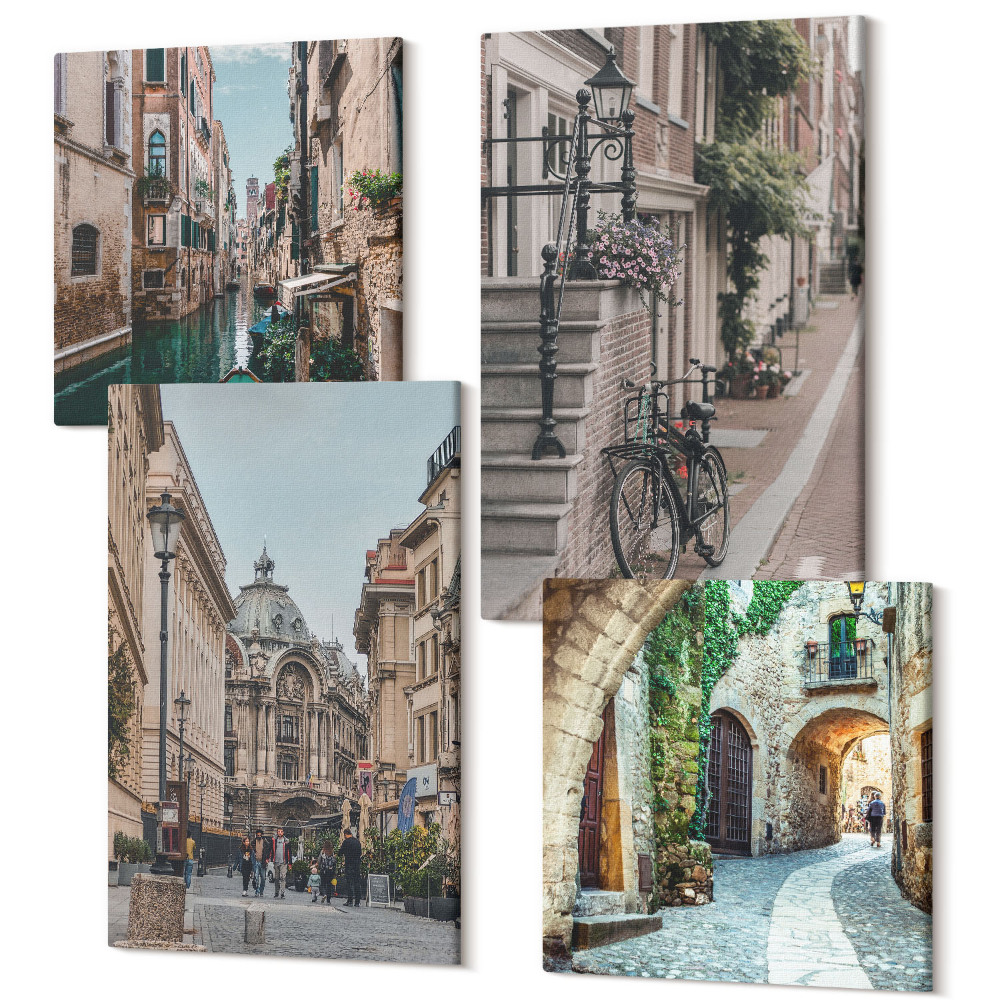 Négy részes vászonkép szett Velencei város utcái építészettel és vízzel