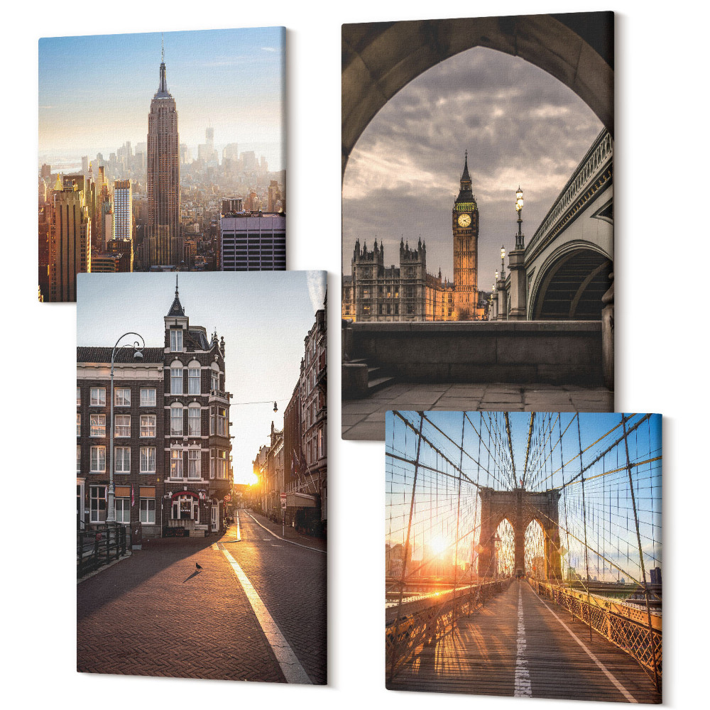 Négy részes vászonkép Egy sor kép egy városról, ételekről és London kilátásáról
