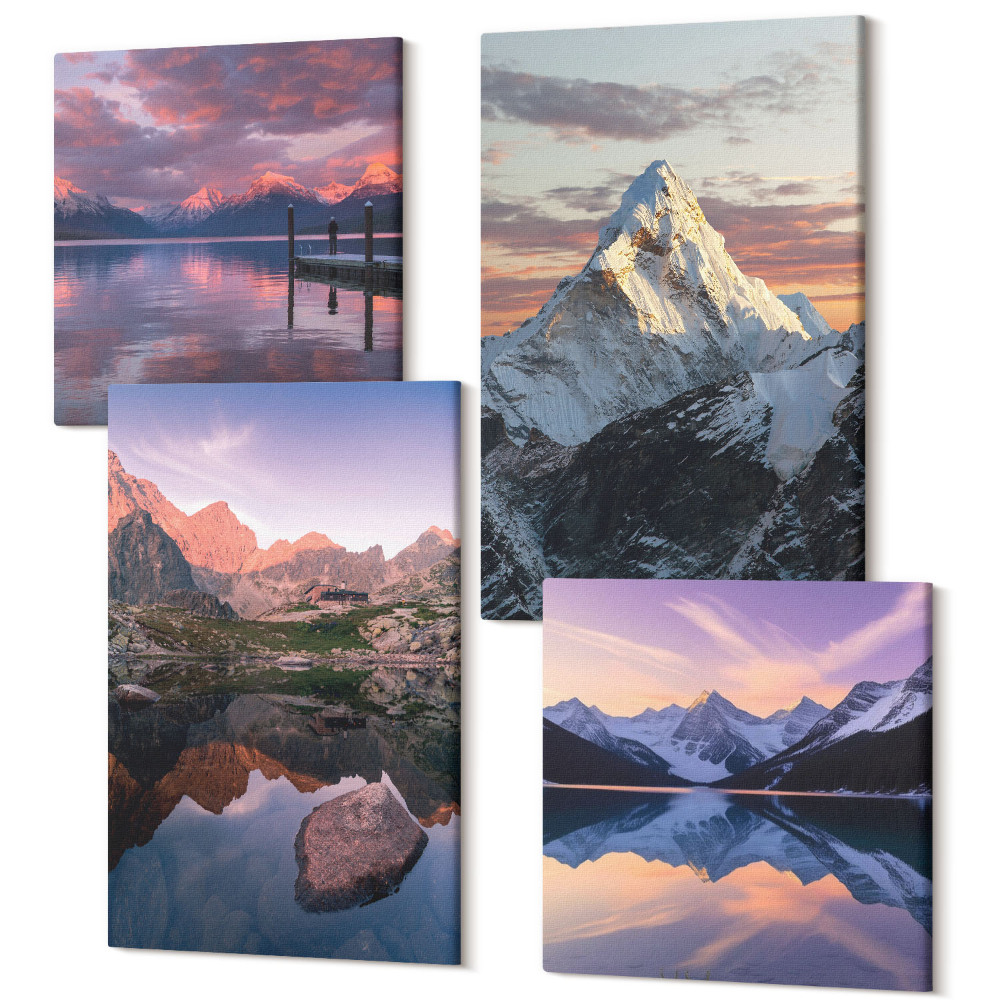 Négy részes vászonkép szett Hegyi tájak vízzel és sziklákkal a háttérben