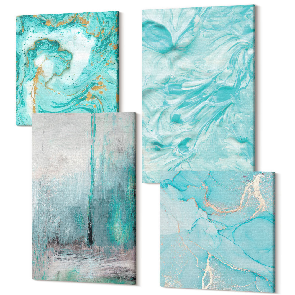 Négy részes vászonkép szett Kék árnyalatai finom absztrakt mintákkal