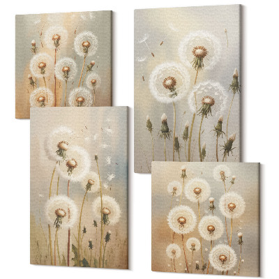 Négy részes vászonkép szett Fehér pitypang élénk színek hátterében