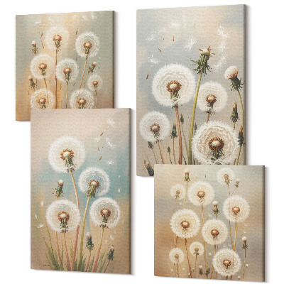 Négy részes vászonkép Pitypang virágok pasztell színek hátterében