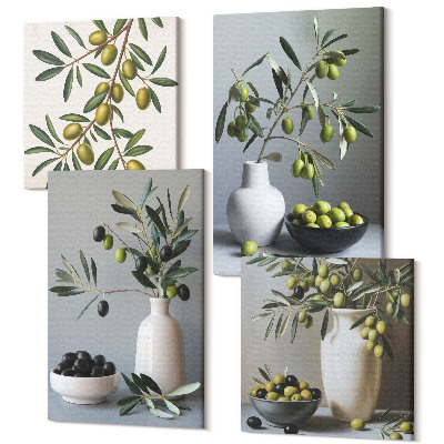 Négy részes vászonkép Olajbogyó vázákban a háttérben a tompa színek