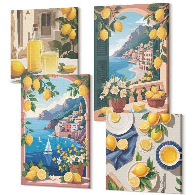 Négy részes vászonkép szett Tengerre néző ablak olasz citrommal