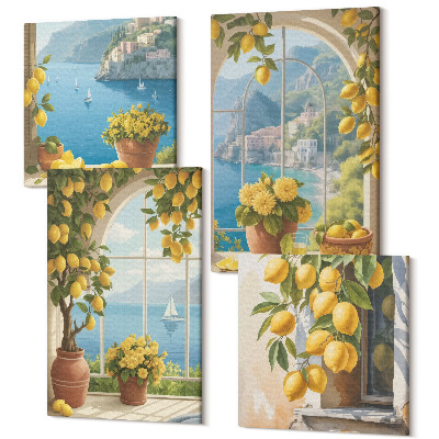 Négy részes vászonkép Tengeri panoráma olasz citrommal az ablakokban