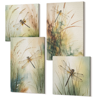 Négy részes vászonkép Festett füvek szitakötőkkel a víz felett