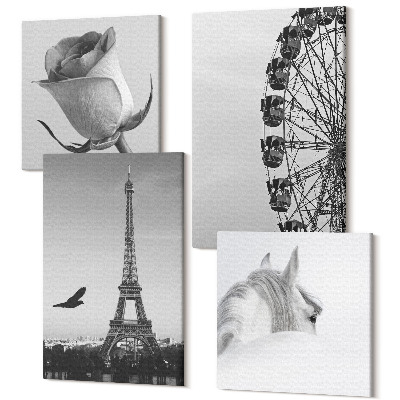 Négy részes vászonkép Rose Eiffel-torony Ló óriáskerék monokróm