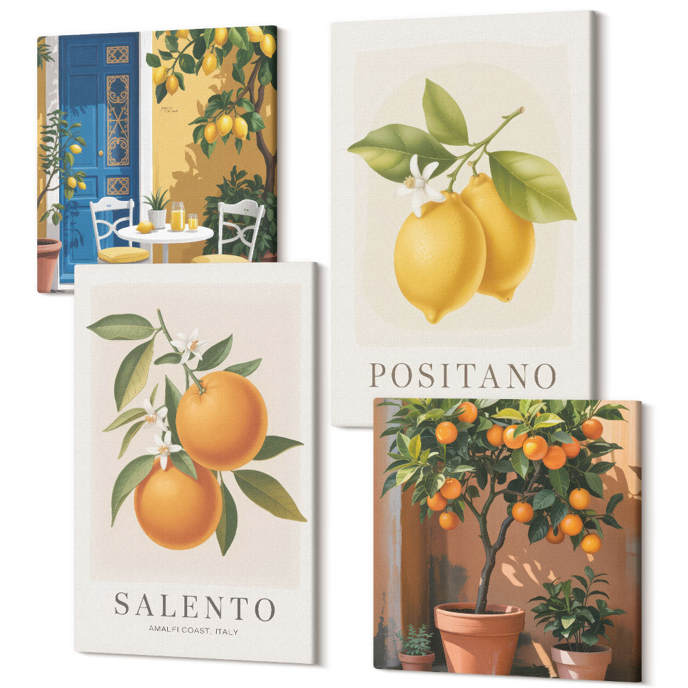 Négy részes vászonkép Citrom és narancs, egy város az olasz Amalfi-parton