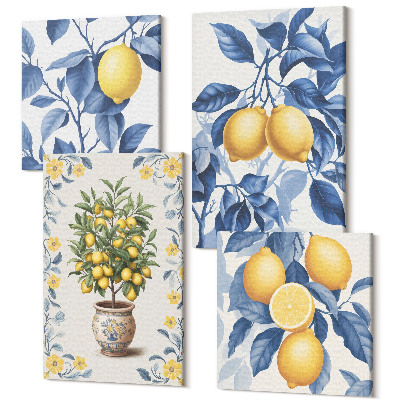 Négy részes vászonkép Citrom az ágakon, kék levelekkel egy fán