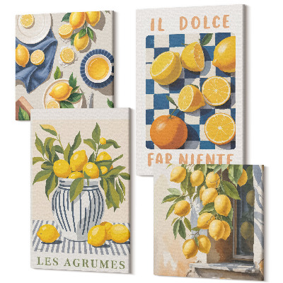 Négy részes vászonkép Retro citrusfélék sárga árnyalatokkal