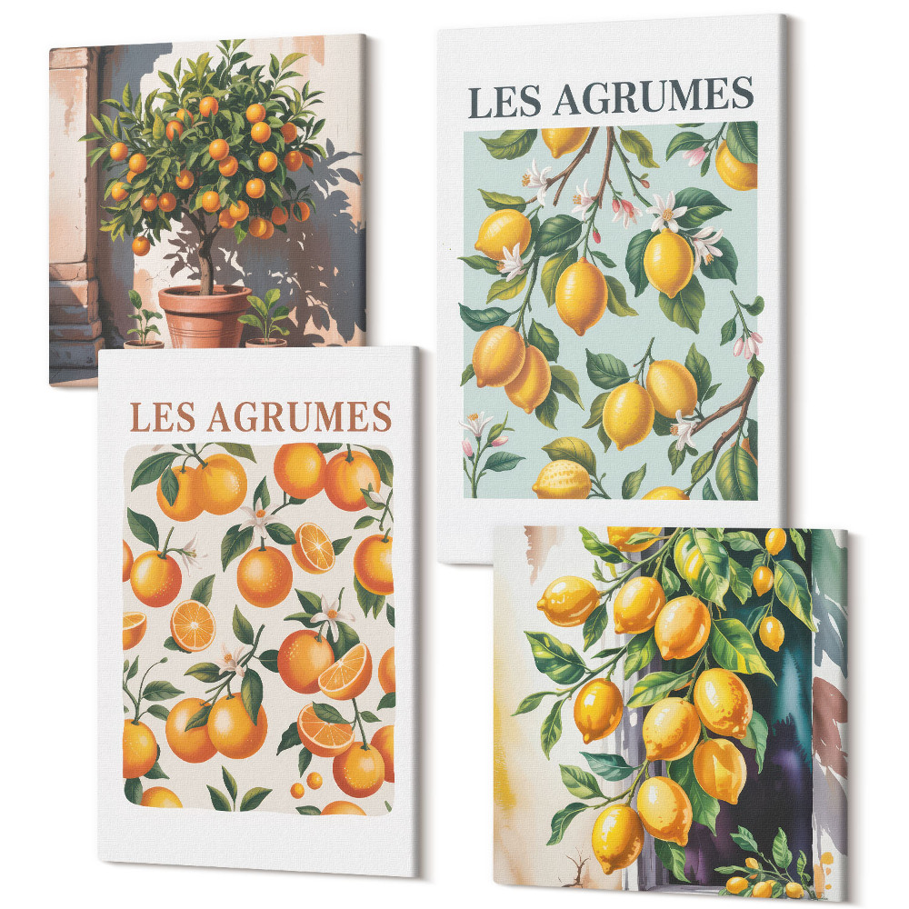 Négy részes vászonkép szett Gyümölcsös citrus minták pasztell színekben