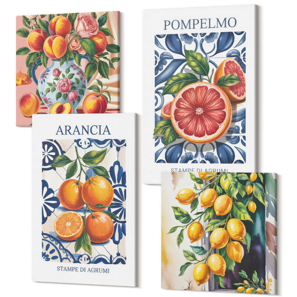 Négy részes vászonkép Olasz stílusú citrusfélék divatplakátok
