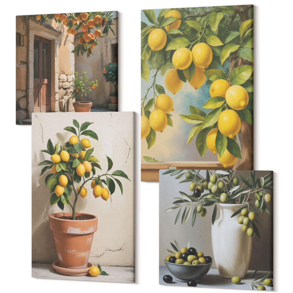 Négy részes vászonkép szett Citromfák cserépben és vázában