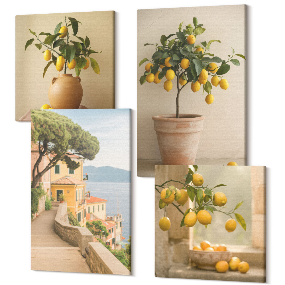 Négy részes vászonkép szett Citromfák cserépben és az ablakon