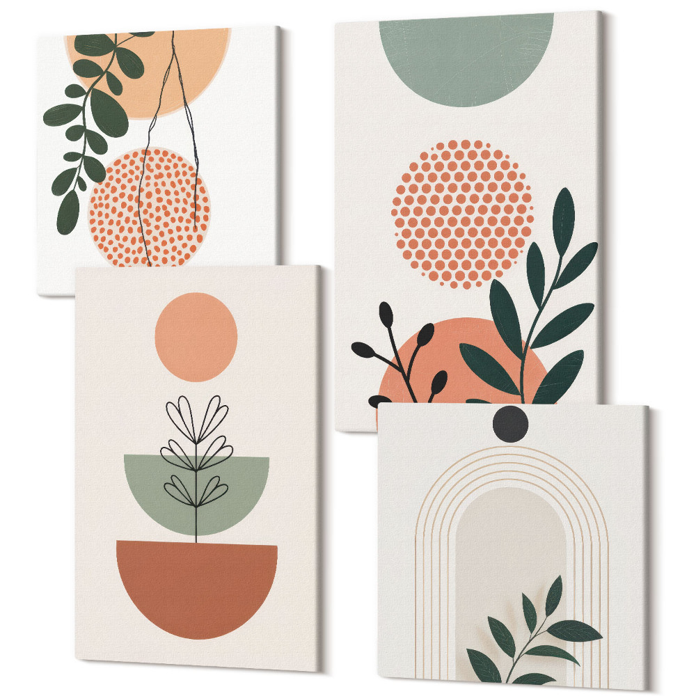 Négy részes vászonkép Növényi motívumok modern formában és színben