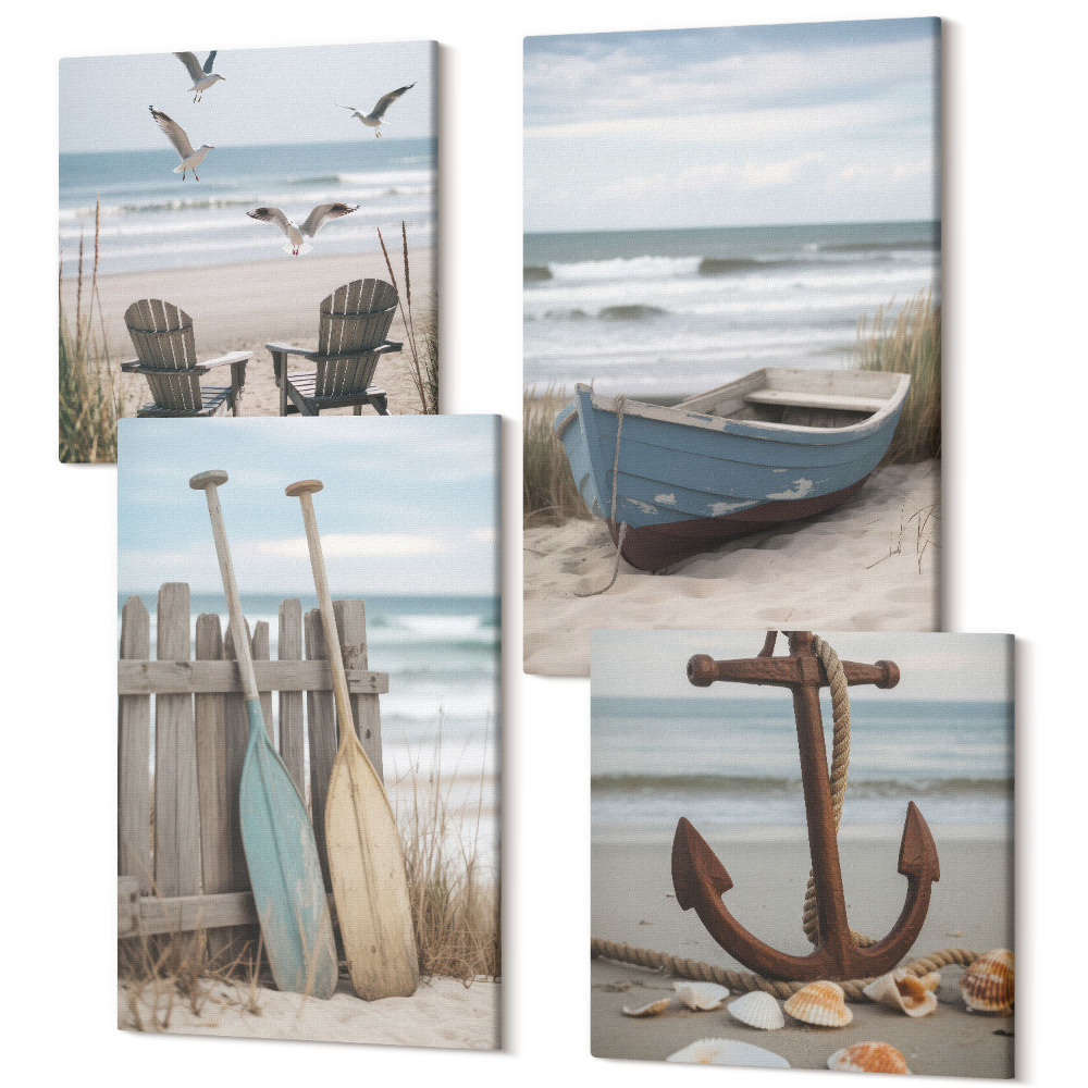 Négy részes vászonkép Nyári kilátás a tengerparti tájra a tengerről