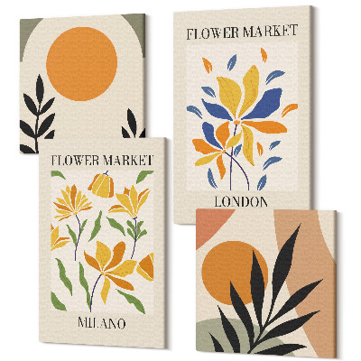 Négy részes vászonkép Virágos plakátok Párizs Milánó London