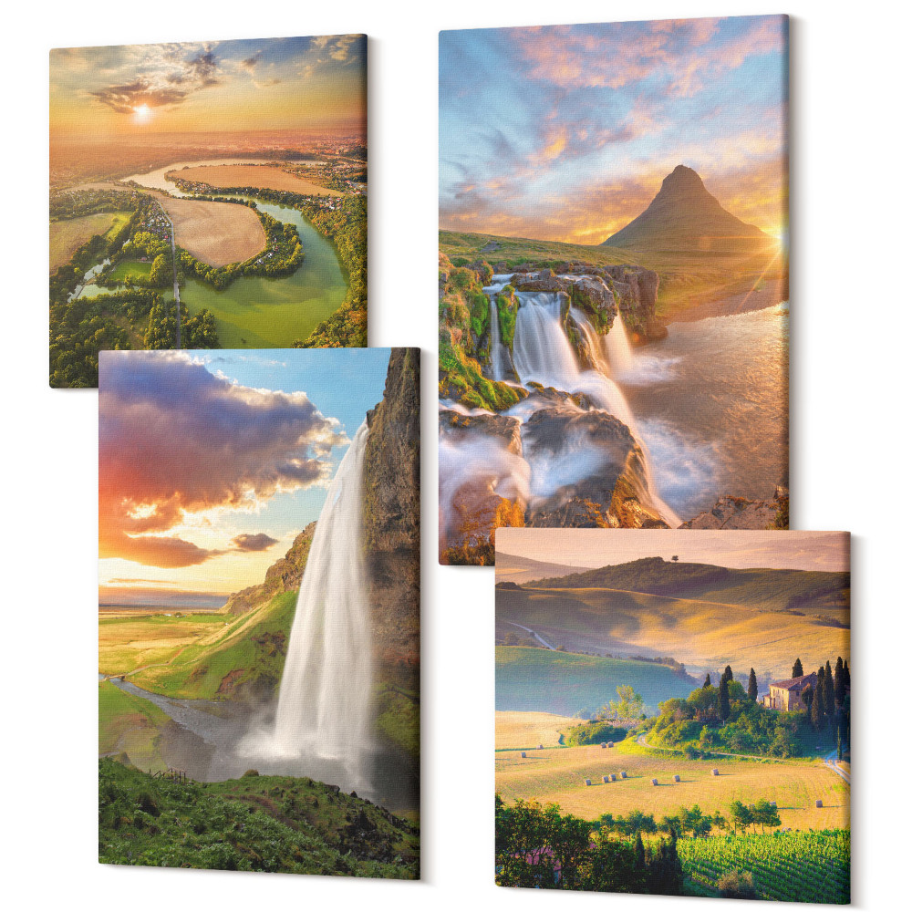 Négy részes vászonkép szett Gyönyörű olasz természeti kilátások naplementekor