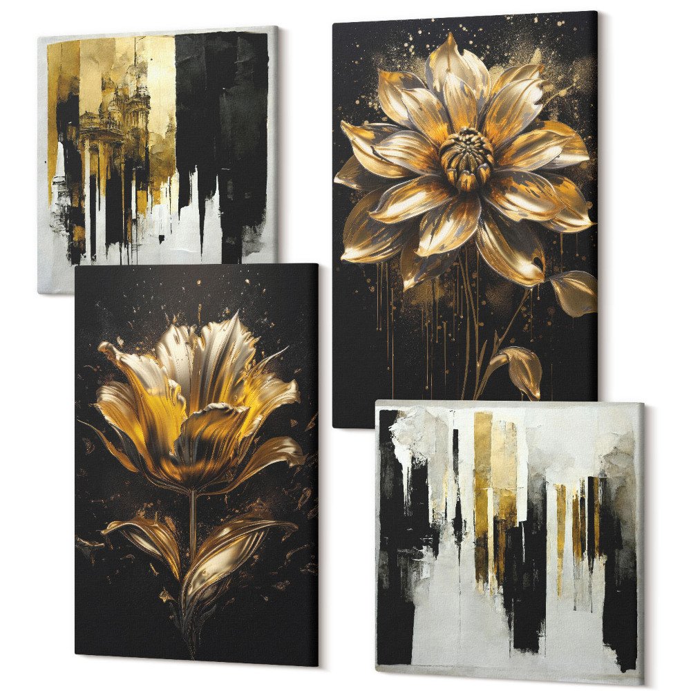Négy részes vászonkép szett Stílusos virágok modern absztrakt
