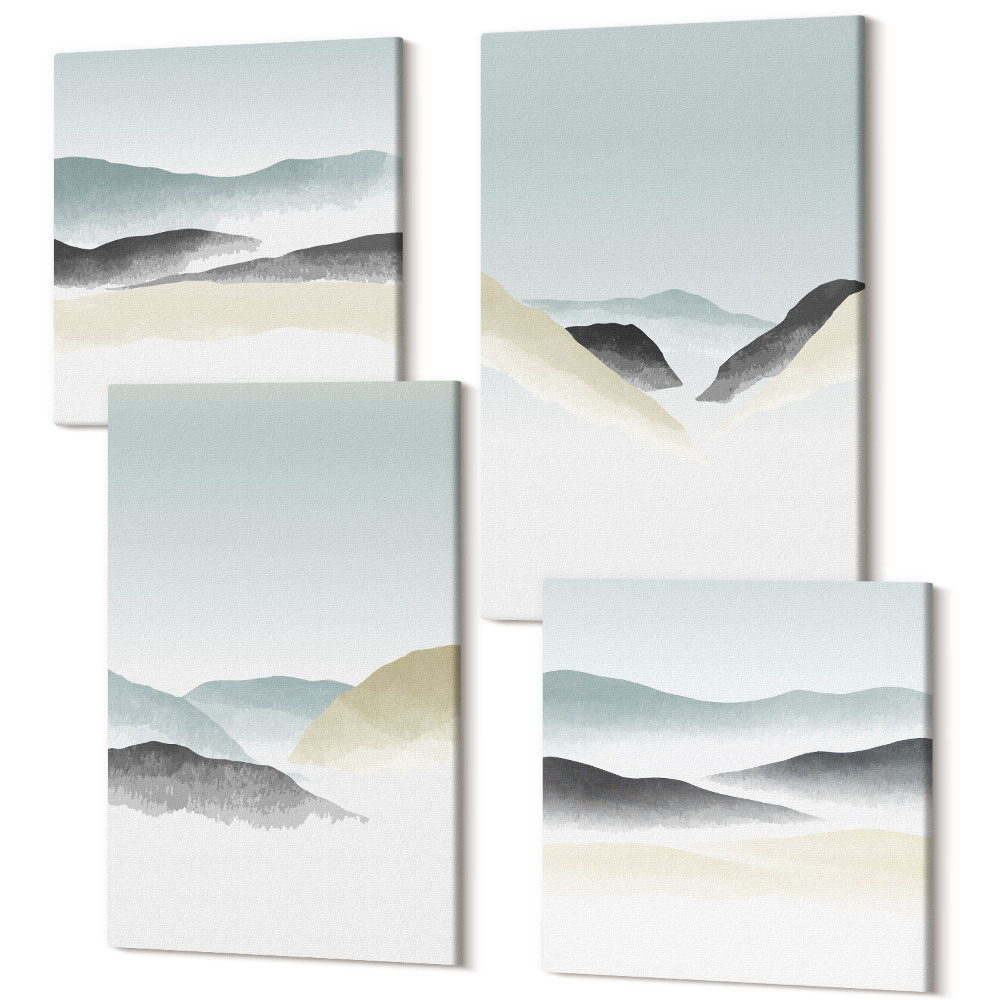 Négy részes vászonkép szett Minimalista hegyek finom pasztell színekben