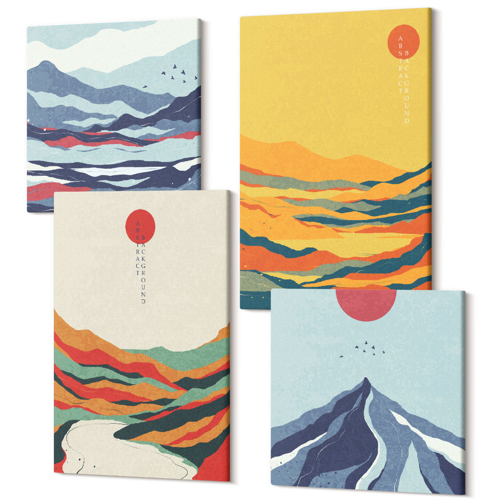 Négy részes vászonkép szett Színes absztrakt hegyi és folyó tájak