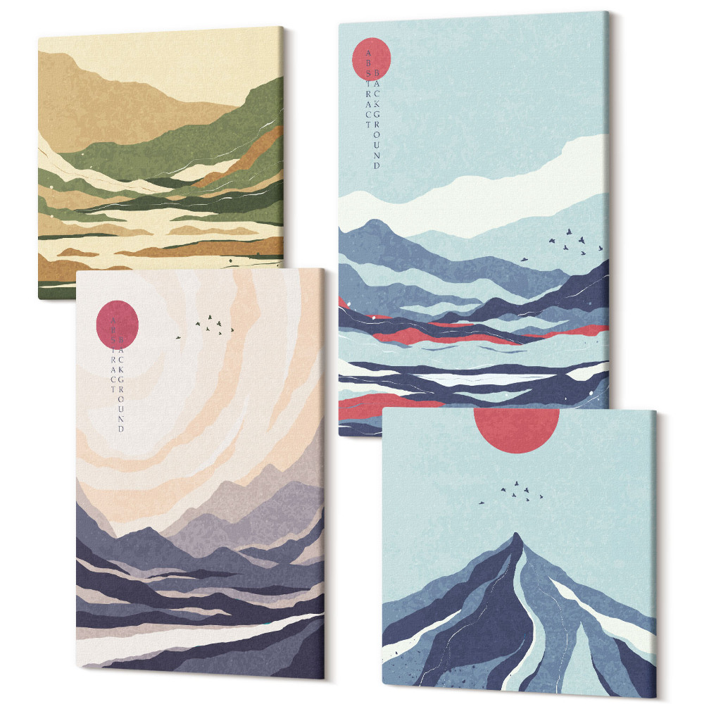 Négy részes vászonkép Absztrakt hegyi tájak japán stílusban