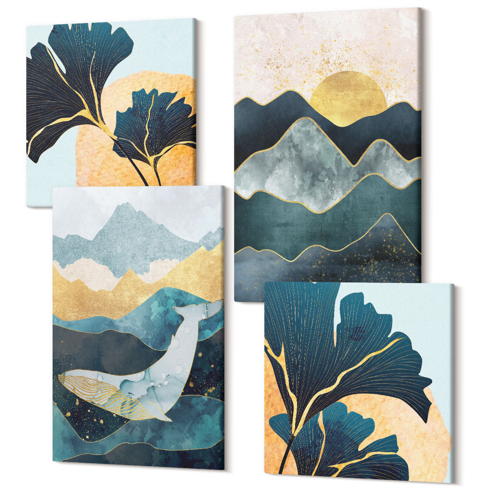 Négy részes vászonkép szett Absztrakt esztétikai nézetek hegyekkel és növényekkel