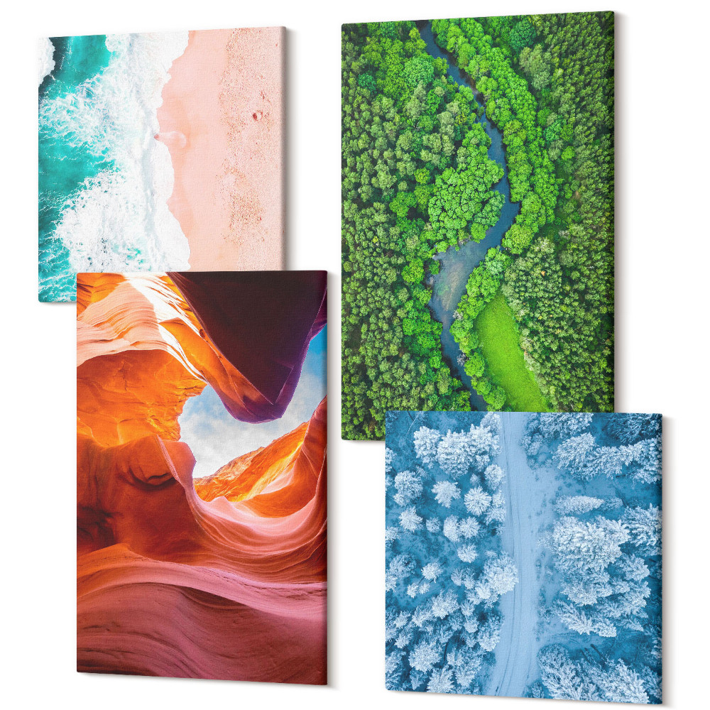 Négy részes vászonkép szett Víz mozgásban kanyon és zöld erdő téli természet