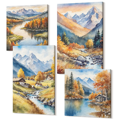 Négy részes vászonkép A természet őszi tájai festői stílusban