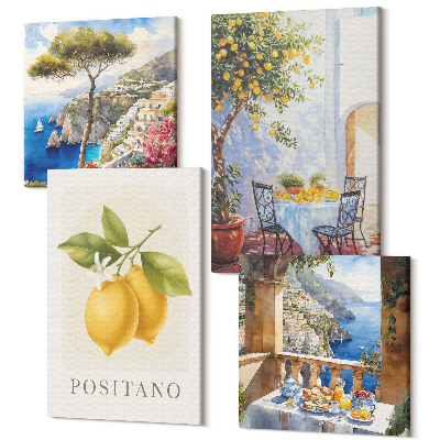 Négy részes vászonkép Kilátás Positano citrommal olasz építészet