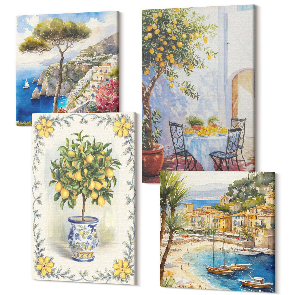 Négy részes vászonkép Tengerre néző citromfákkal